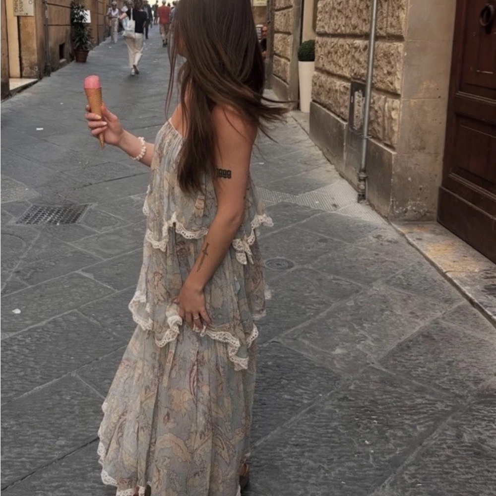 Zara Chiffon Lace Ruffle Print Maxi Dress - Picture 7 of 7